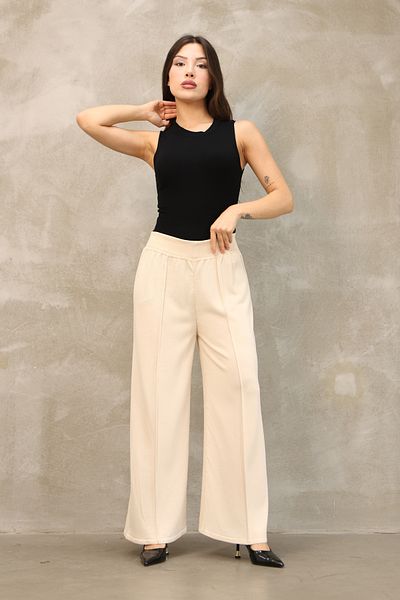 ALCHON Elastic Waist, Plain Front, Plain Back, Pleated Corded Pipe Leg, Stylish Regular Length Knitwear Trousers