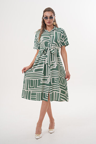 NAVY Φόρεμα με γιακά πουκάμισου, κοντομάνικο, με ζώνη και κουμπιά, σε μήκος m...