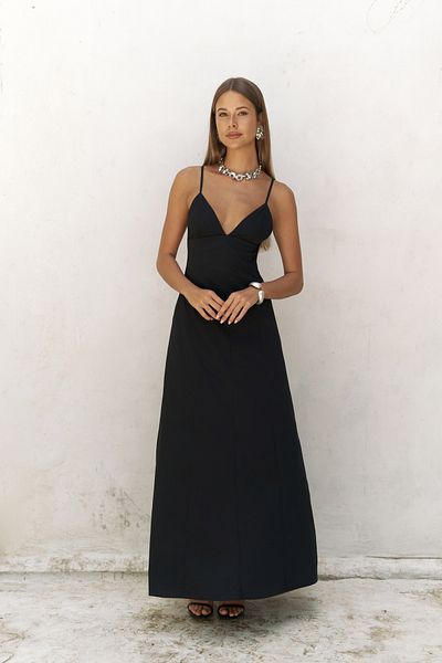 BOHEMAİ Onella Strappy Μαύρο Μακρύ Φόρεμα