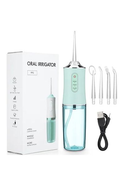 FOXMAG24 Irigator oral profesional pentru curățarea dentară, 4 duze antitartru, portabil, rezervor de 220 ml,