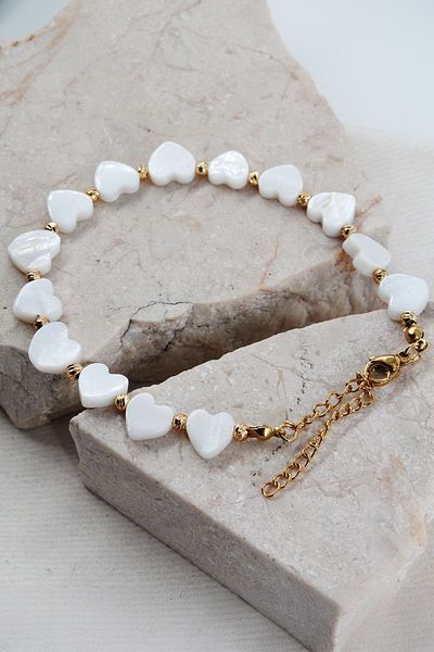 Chillin' Elegant and Stylish - Natural Stone Pearlescent and Gold Detailed Adjustable Bracelet