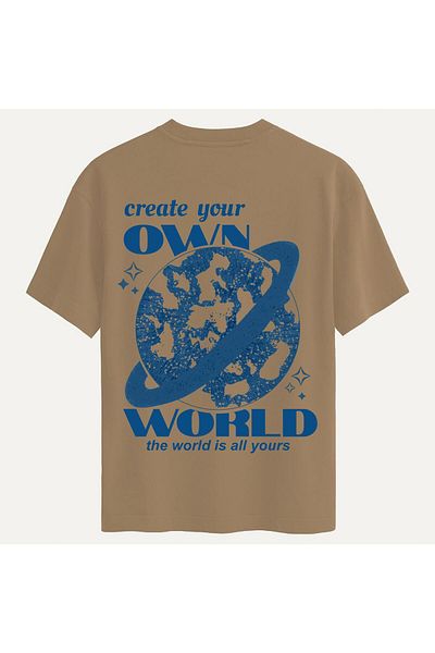 SOFTWAY Unisex Crew Neck 100% Organic Cotton Thick Textured Own World Printed Oversize T-Shirt - Light Kah