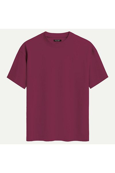 SOFTWAY Unisex Crew Neck 100% Organic Cotton Thick Textured Ferrari F40 Printed Oversize T-Shirt - Claret Red
