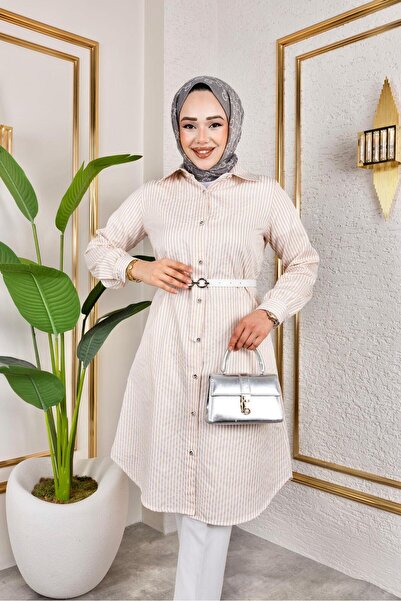 HARMAN BUTİK Belted Striped Linen Shirt