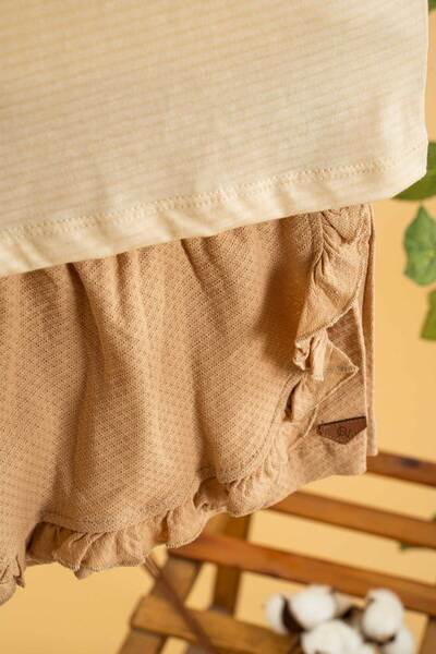 bombe Baby Kids Girls Mink Bebe Collar Cotton Shorts Set of 2 Trend Fashion Bottom Top Set