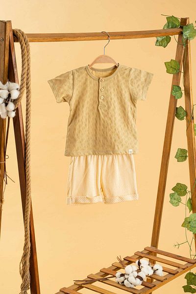 bombe Baby Kids Girls Boys Cream Cotton Shorts 2-Piece Set Trend Fashion Bottom Top Set