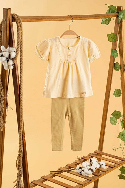 bombe Baby Kids Cream Girl Cotton Tights 2 Piece Set Trend Fashion Bottom Top Set