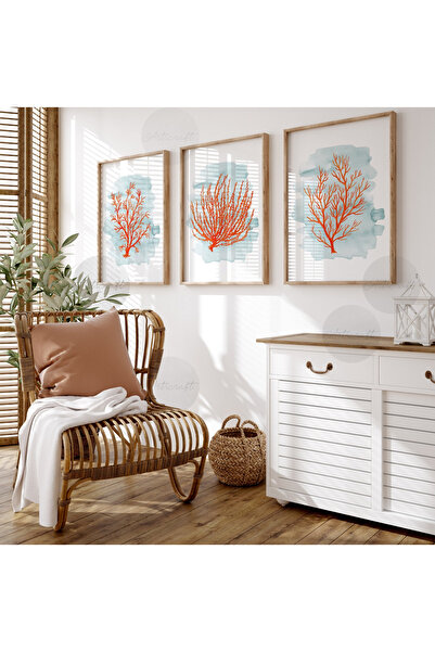 woodhomeworks Ahşap Çerçeveli 3lü Soyut Tablo Qmrc45