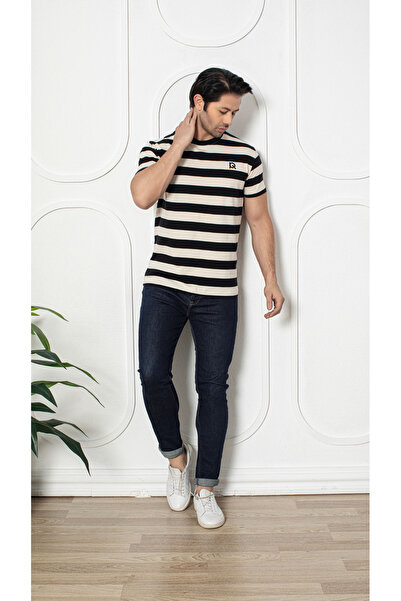 Ramior 2-Piece Men's Special Design Striped T-Shirt with Embroidery Detail