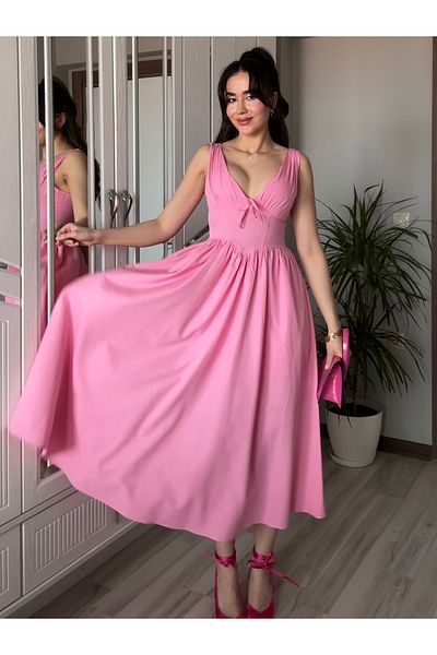 AB LOOKS Γυναικείο κορσέ με λουράκι με χαμηλό κούφιο μακρύ καλοκαιρινό φόρεμα Νέας σεζόν Φόρεμα από ποπλίνα