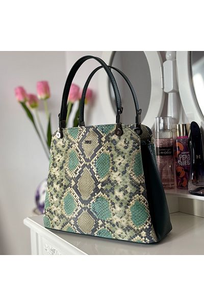 OEM Geanta Office , Piele naturala , Charme, Verde Sarpe, Lucrata Manual