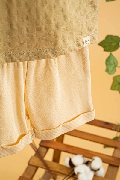 bombe Baby Kids Girls Boys Cream Cotton Shorts 2-Piece Set Trend Fashion Bottom Top Set