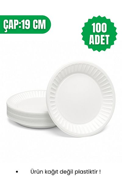 YOK YOK AMBALAJ Economical Round Plastic Party Invitation Plate 100 Pack Diameter:19Cm