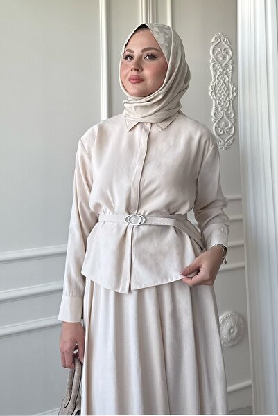 InStyle İnce Kemerli Etekli Ekru Takım