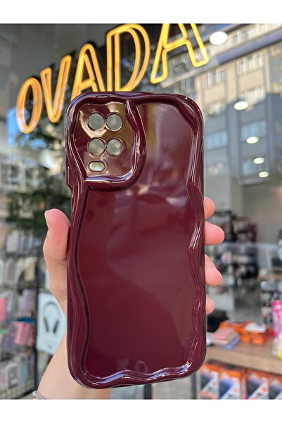 OVADA OPPO A54 Uyumlu Kamera Korumalı Dalga Kenarlı Işıltılı Bordo Cherry Sil...