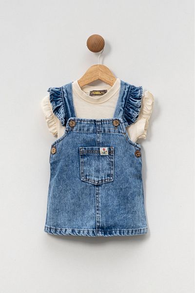 yns coolstar Baby Dress Sleeve Ruffle Cotton Soft Denim Fabric Pocket Slopet and T-Shirt