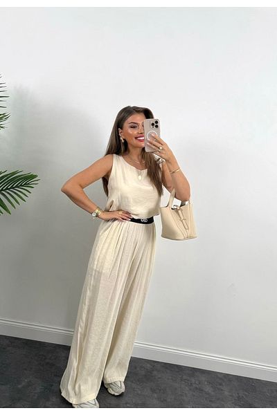 Afiş Butik Stone Color Modal Fabric Elastic Waist Embroidered Set