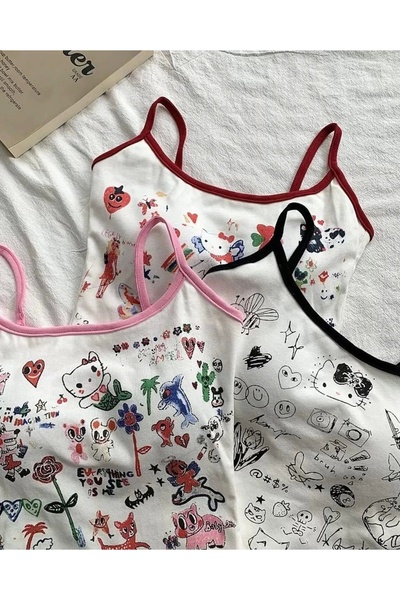 Violon Cute Hello Cat Hanging Black Crop