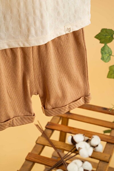 bombe Baby Kids Girls Boys Beige Cotton Shorts 2-Piece Set Trend Fashion Bottom Top Set