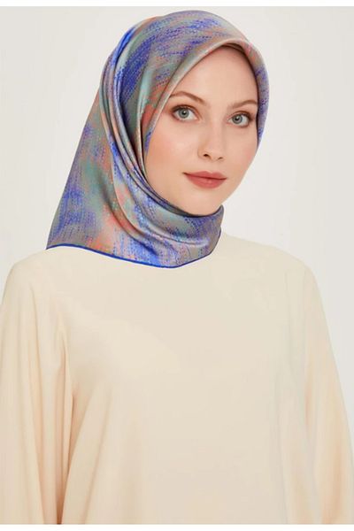 Armine Tivil Silk Scarf 9221-85 Blue Pink Mixed Pattern