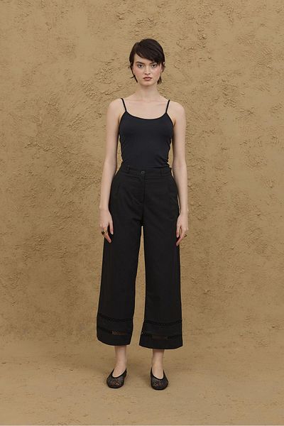 Fahhar Culotte Cut Cotton Trousers Black