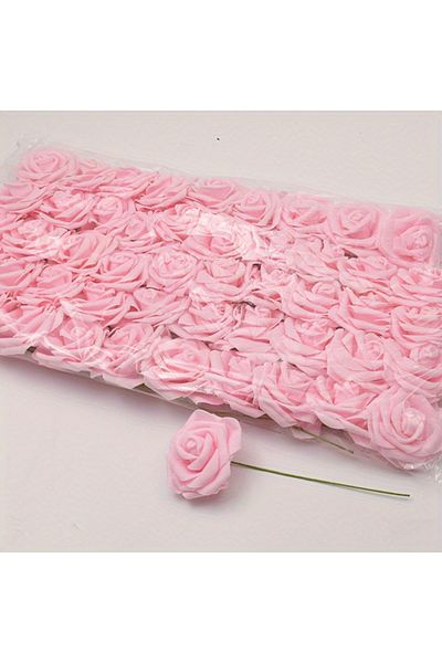 Choice light pink-50pcs 50pcs/package White PE Rose Artificial Flower Head With Stem DIY Bouquet Wedding Pa
