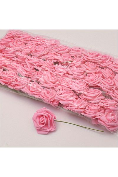 Choice pink-50pcs 50pcs/package White PE Rose Artificial Flower Head With Stem DIY Bouquet Wedding Party De