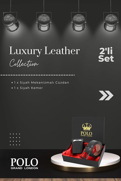 POLOGRAND London Original Men's Special Gift Boxed Set of 2 Luxury Series Groom Gift Stylish Leather Wallet Belt Set