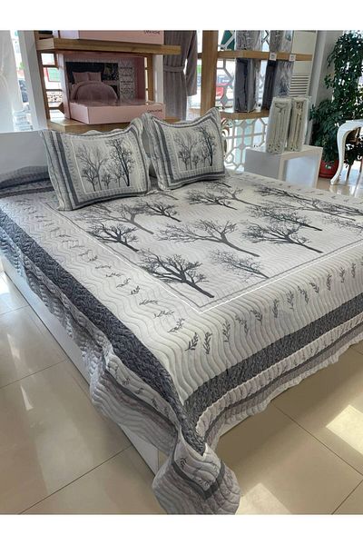 Sudemhome King Size Double Dowry Bedspread and Pillowcase Set Palmira Gray 250*260 cm