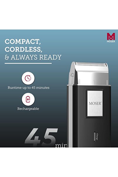 Moser Travel Shaver, Black & Silver [3615-0052]