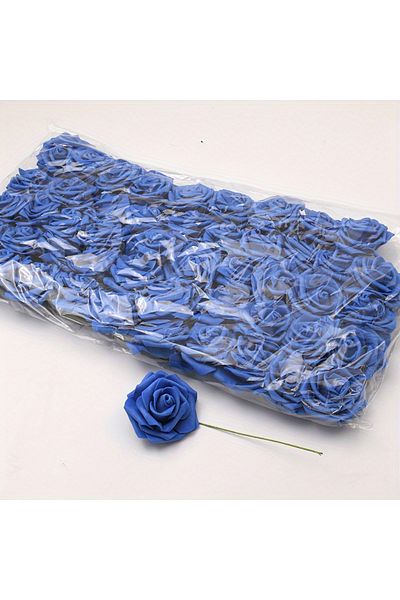Choice sapphire blue-50pcs 50pcs/package White PE Rose Artificial Flower Head With Stem DIY Bouquet Wedding