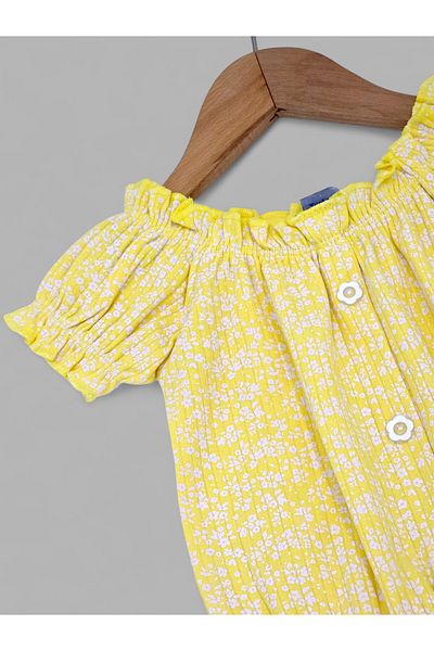 Ege Bebek Baby Girl Summer Interlock Corded Fabric Floral Printed Muslin Top and Bottom Baby Set with Shorts