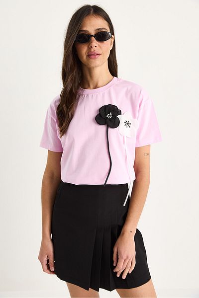 Bianco Lucci Women's Accessory Short Sleeve Cotton T-Shirt 60602041