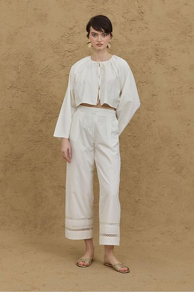 Fahhar بنطلون قطني بقصة Culotte إكرو