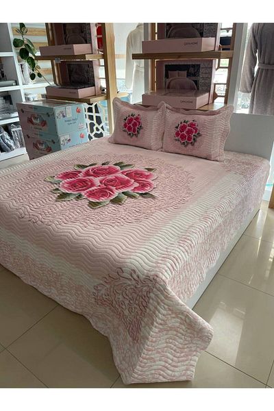 Sudemhome King Size Double Dowry Bedspread and Pillowcase Set Rebeca 250*260 cm
