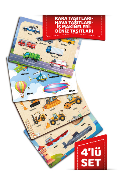 TIME TABLE ahşap eğitici öğreticİ TAŞITLAR SETİ KARA DENİZ HAVA TASITLARI İŞ MAKİNELERİ 4 PARÇA