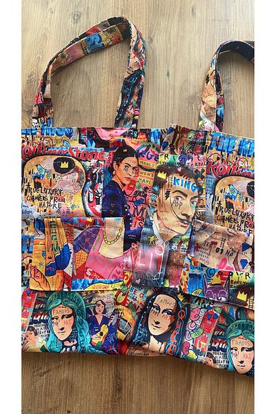 homecandleglow Patterned Cloth Bag, Eco-Friendly Bag, Arm and Shoulder Bag with Pocket Detail, Shopping, Beach