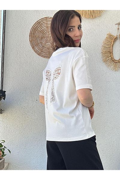 TUNAM BUTİK Back Transparent Ribbon Detail Tee