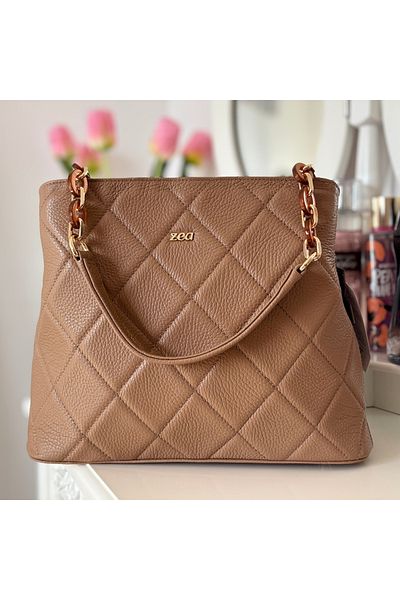 OEM Casual Bag, Mocca Mouse Natural Leather, Quilted, Handmade