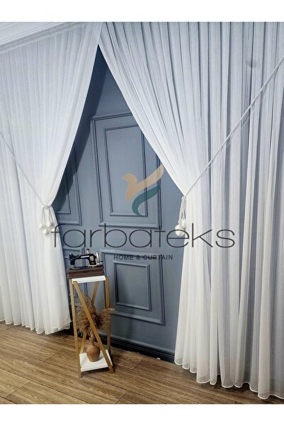 farbateks İnce Çizgili Modern Yeni Tasarım Yalancı Kruvaze Tül Perde