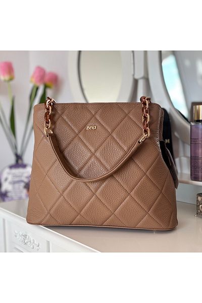 OEM Casual Bag, Mocca Mouse Natural Leather, Quilted, Handmade