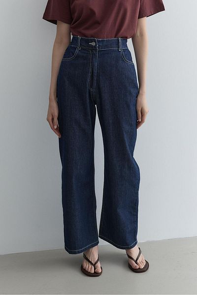 Fahhar Straight Cut Denim Trousers Navy Blue