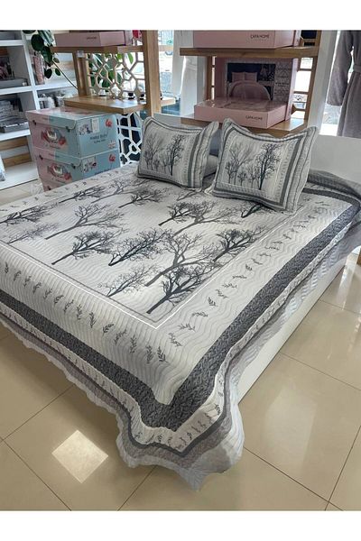Sudemhome King Size Double Dowry Bedspread and Pillowcase Set Palmira Gray 250*260 cm