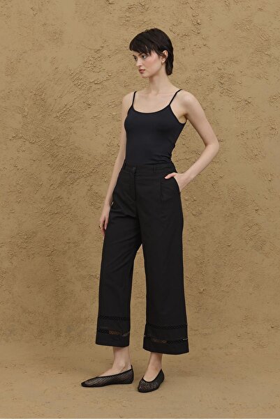 Fahhar Culotte Cut Cotton Trousers Black