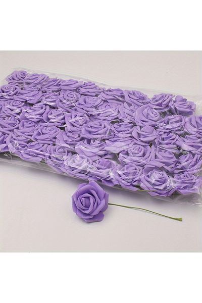 Choice purple-50pcs 50pcs/package White PE Rose Artificial Flower Head With Stem DIY Bouquet Wedding Party