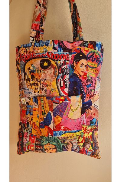 homecandleglow Patterned Cloth Bag, Eco-Friendly Bag, Arm and Shoulder Bag with Pocket Detail, Shopping, Beach
