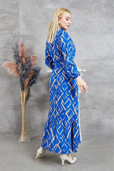 DAS KLEID Geometric Pattern Dress Indigo