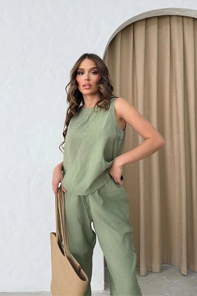 Sorridi Ayrobin Fabric Crew Neck Sleeveless Blouse Trousers Set of 2