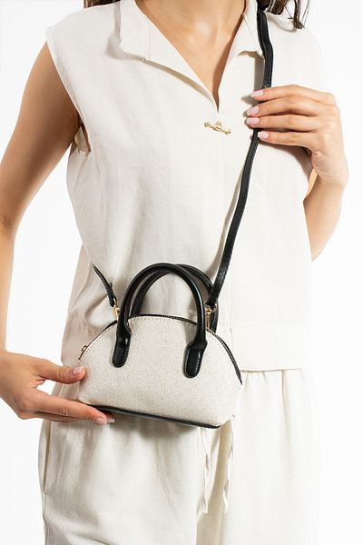NBİBAGS Women's Dalle Canvas/Black Mini Cross Strap Hand and Shoulder Bag L:17 W:12 W:5 cm