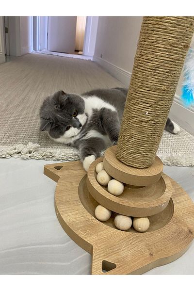 pethomealpi Cat Toy with Cat Scratch and Wooden Balls 41 cm Height